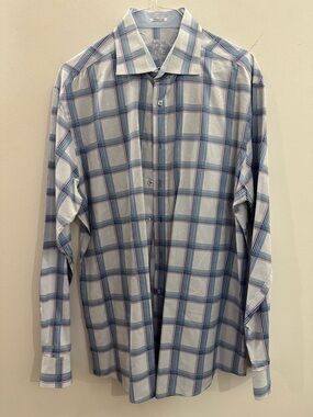 Bugatchi Men's Plaid Button-Down Shirt in Light Blue